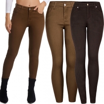 Fashion Solid Color Mid-rise Elastic Skinny Pants