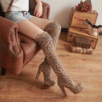 Long Stretchy Frosted Over the Knee High Heel Platform Boots