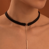 Trendy Black Choker Necklace with Chain Tassel Pendant