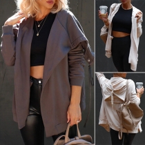 Street Fashion Solid Color Lapel Long Sleeve Hoodied Sweatshirt Jacket