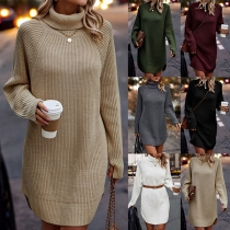 Casual Solid Color Turtleneck Long Sleeve Sweater Dress