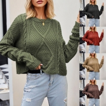 Casual Solid Color Round Neck Long Sleeve Chunky Cable-Knit Rope Sweater