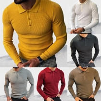 Casual Solid Color Stand Collar Long Sleeve Knitted Shirt for Men