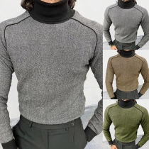 Fashion Contrast Color Turtleneck Long Sleeve Knitted Shirt for Men
