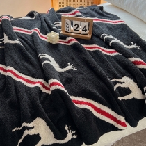 Fashion Elk Stripe Printed Plush Half-Sherpa Blanket