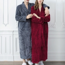 Comfy Solid Color Coral fleece Loose Longuewear Hoodied Nightgown for Couple