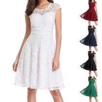 Elegant Lace Spliced Cap Sleeve Mini Dress