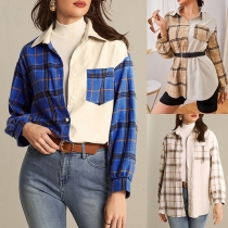 Street Fashion Contrast Color Checkered Long Sleeve Blouse