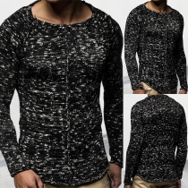 Casual Round Neck Long Sleeve Knitted Sweater for Men