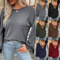 Sexy Solid Color Round Neck Long Sleeve Backless Knitted Sweater