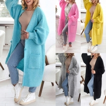 Fashion Solid Color Long Sleeve  Knitted Cardigan