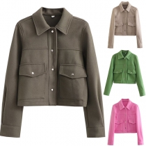 Simple Solid Color Stand Collar Long Sleeve Duffle Coat