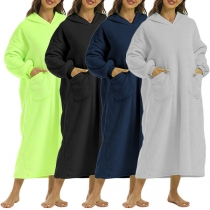 Unisex Long Sleeve Hooded Cozy Home Loungewear with Patch Pockets