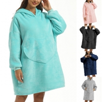 Fashionable Heart Patch Pocket Long Sleeve Hooded Cozy Home Loungewear - TV Blanket Snugglewear