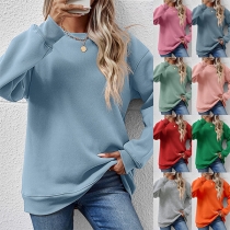 Casual Solid Color Round Neck Long Sleeve Sweatshirt