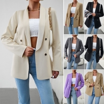 Fashion Solid Color Lapel Double Breasted Blazer