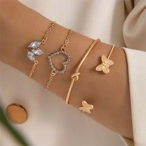 Fashion Rhinestone Floral Heart Butterfly Four-piece Bracelet Set