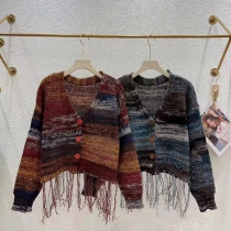 Color Tassel Knit Cardigan Sweater Loose V Neck Knitwear with Matching Jacket