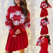 Fashion Snowflake Mock Neck Long Sleeve Knitted Sweater for Christmas