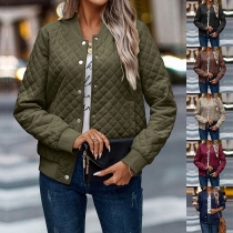 Street Fashion Solid Color Long Sleeve Buttoned Thin Quilted Jacket