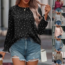 Street Fashion Contrast Color Printed Lace Spliced Long Sleeve Round Neck Shirt