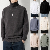 Simple Solid Color Turtleneck Long Sleeve Knitted Sweater for Men