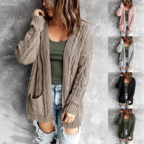 Casual Solid Color Long Sleeve Knitted Cardigan