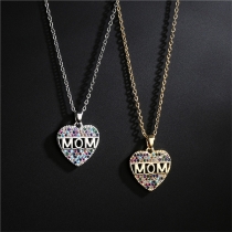Fashion Rhinestone MOM-Heart Shape Pendant Necklace-Gift for Mother