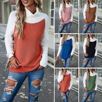 Street Fashion Contrast Color Turtleneck Long Sleeve Knitted Sweater