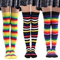 Fashion Colorful Contrast Color Stripe Over-the-knee Socks