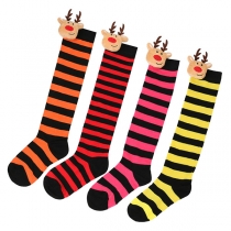 Fashion Contrast Color Stripe Cartoon Socks for Christmas Gift