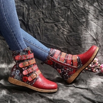 Embroidered Bohemian Ethnic Style Martin Short Boots with Folk Floral Pattern