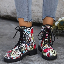 Hip Hop Graffiti Skull Trendy Tooled Martin Ankle Boots