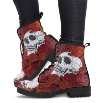 Skull Martin 3D Printed Colorful Round Toe Womens Ankle Boots