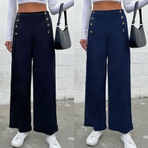 Fashion Double Breasted Mid-rise Straight Cut Pants