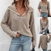 Street Fashion V-neck Lapel Long Sleeve Knitted Sweater