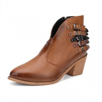 Ankle Boots with Five Rivet Belt Buckles