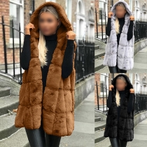 Faux Fur Hooded Vest Ladies Oversized Hooded Furry Jacket