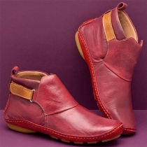 Casual Faux Leather Ankle Boots  Soft Sole Flat Comfort Booties