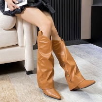 Fashionable High Heel Wedge Booties with Trouser Leg Design