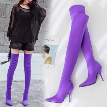 Pointed Toe Stiletto High Heel Over the Knee Boots with Elastic Sock Design