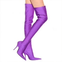 Pointed Toe Stiletto High Heel Over the Knee Boots with Elastic Sock Design