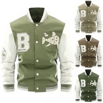 Fashion Contrast Color Printed Long Sleeve Unisex Baseball Jacket