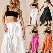 Street Fashion Tiered Slit Irregular Hemline Skirt