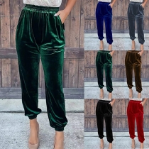 Casual Solid Color Elastic Waist Pants