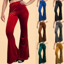 Fashion Solid Color High-rise Wide-leg Velvet Pants