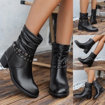 Street Fashion Rivet Block Heeled Artificial Leather PU Ankle Boots