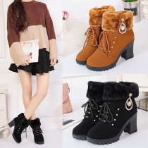 High Heel Short Ankle Boots with Thick Heel and Side Zipper