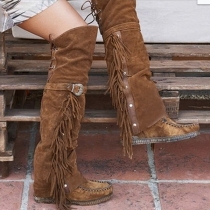 Suede Fringed Over the Knee High Boots