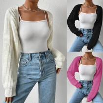 Fashion Solid Color Long Sleeve Knitted Crop Cardigan